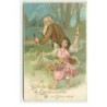 n°17181 - Carte Gaufrée - Ange tenant un sablier, au fond un vieillard