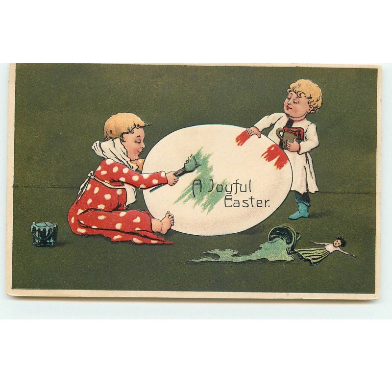 n°17188 - Carte Gaufrée - A Joyful Easter - Enfants peignant un oeuf