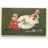 n°17188 - Carte Gaufrée - A Joyful Easter - Enfants peignant un oeuf