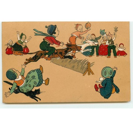 n°17199 - Enfants regardant une course de chiens - chat