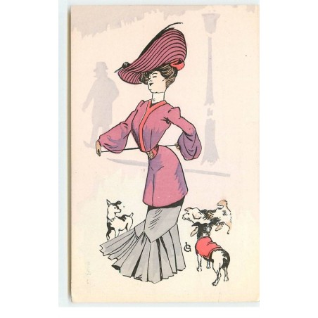 n°17205 - L.G. - Jeune femme se promenant avec des chiens - P.L. Paris
