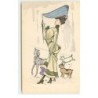 n°17207 - L.G. - Jeune femme se promenant avec des chiens, et tenant un parapluie - P.L. Paris