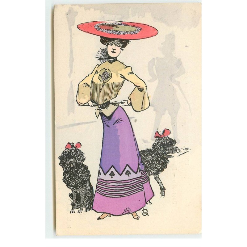 n°17208 - L.G. - Jeune femme se promenant avec deux grands caniches - P.L. Paris
