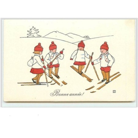 n°1723 - Bonne Année - Enfants sur des skis