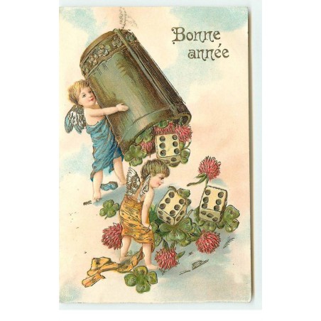 n°17234 - Carte Gaufrée - Bonne Année - Anges lançant des dés