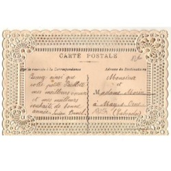 n°17254 - Carte avec chromo - Bonne Année - Paysage sur un éventail