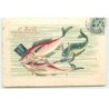 n°17274 - Carte Gaufrée - 1er Avril  - Tout n'est pas rose sur la terre .... - Un poisson tirant sur d'autres poissons