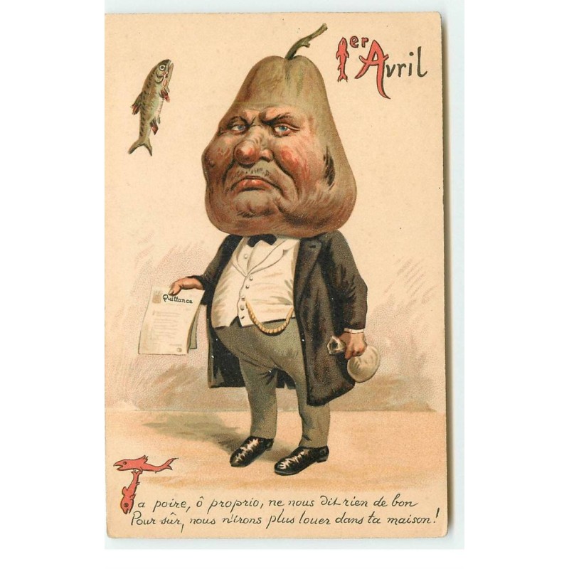 n°17281 - 1er Avril - Ta poire, ô proprio, ne vous dit rien ... - Homme avec une tête en forme de poire