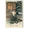 n°17285 - Carte Gaufrée - Joyeux Noël - Fillette avec un sapin, toquant à une fenêtre