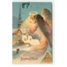 n°17286 - Carte Gaufrée - Joyeux Noël - Ange gardien veillant sur un village