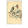 n°1067 - Henri Tenré - Femme en chapeau avec son caniche - Série Crayon Oilette