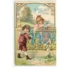 n°17291 - Carte Gaufrée - Bonne et Heureuse année 1909 - Enfants accrochant les chiffres en myosotis sur une ballustrade