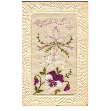 n°17302 - Carte Brodée - Bonne Fête - Pensée, et éléphant