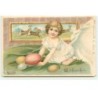 n°17334 - With Easter Love - Achenbach - Enfant jouant avec des oeufs