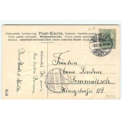 n°17337 - Carte Gaufrée - Fröhliche Pfingsten - Jeune femme saluant un train