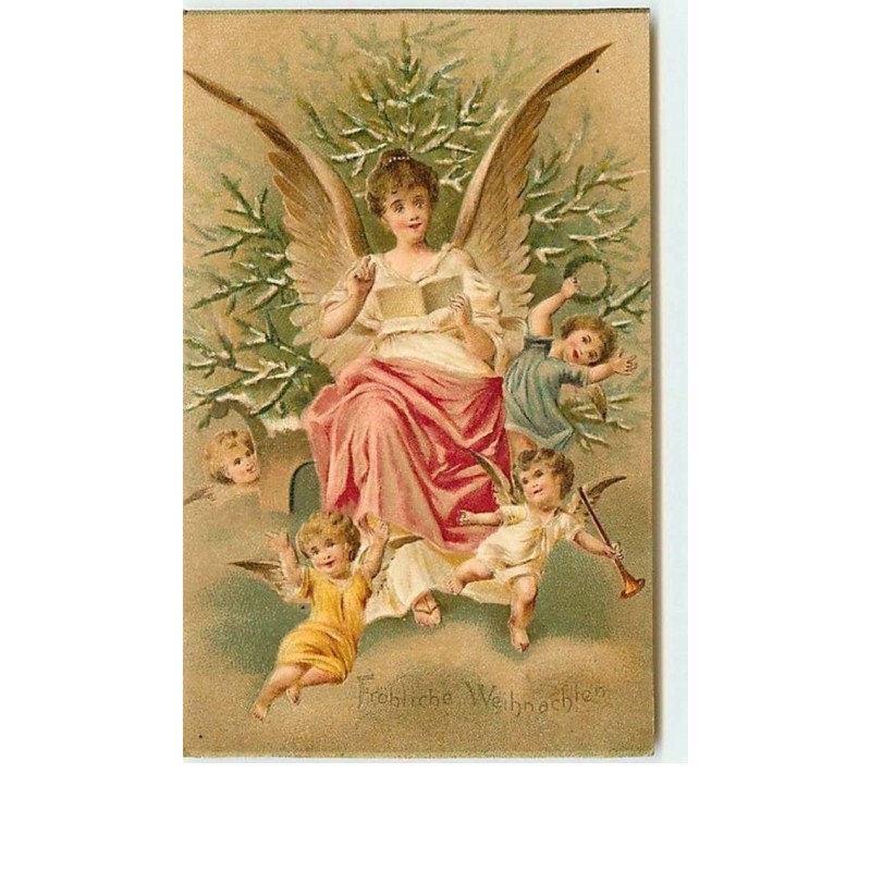 n°10672 - Carte Fantaisie Gaufrée - Fröhliche Weihnachten - Ange et Angelots