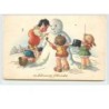 n°1734 - Bonne Année - Enfants autour d'un Bonhomme de neige