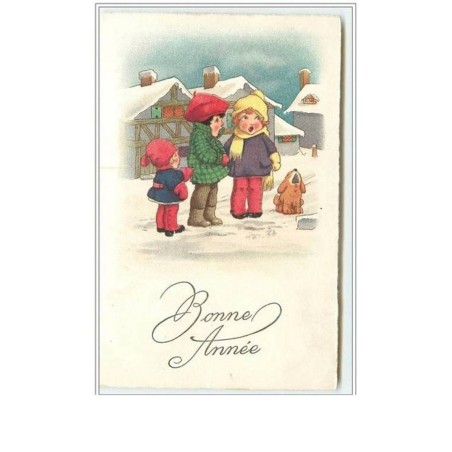 n°1735 - Bonne Année - Enfants et chien chantant