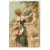 n°17350 - Jeune femme cueillant des fleurs