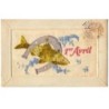 n°17351 - Carte Brodée - 1er Avril - Poisson et Fer à Cheval