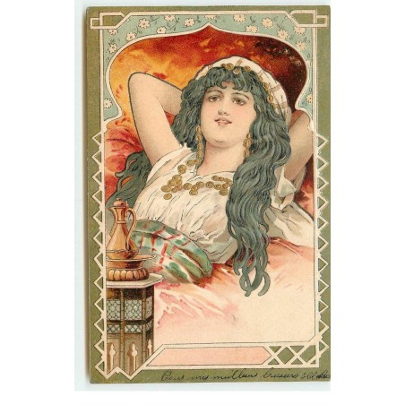 n°17365 - Carte Gaufrée - Art Nouveau - Jeune femme type gitane