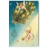 n°17377 - Carte Gaufrée Clapsaddle Fröhliche Weihnachten - Un ange portant un sapin, un autre faisant de la balançoire