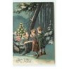 n°17382 - Carte Gaufrée - Joyeux Noël - Enfants regardant des anges autour d'un sapin