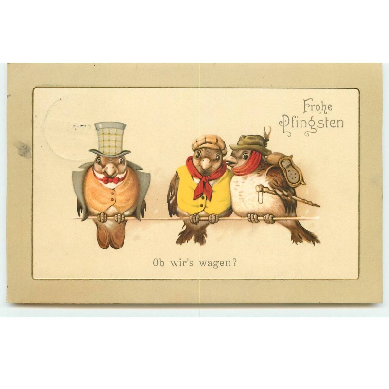 n°17388 - Fröhliche Pfingsten - Ob wir's wagen ? - Oiseaux habillés