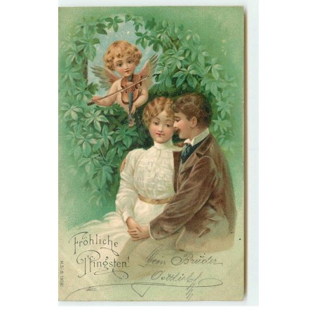 n°17391 - Fröhliche Pfingsten - Ange jouant du violon pour un couple