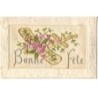 n°17401 - Carte Brodée - Bonne Fête - Avion décoré de fleurs