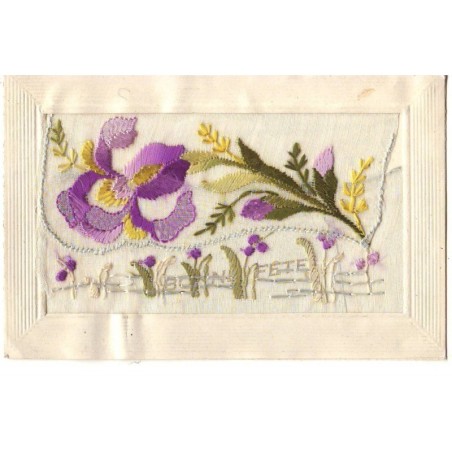 n°17402 - Carte Brodée avec rabat - Bonne Fête - Iris