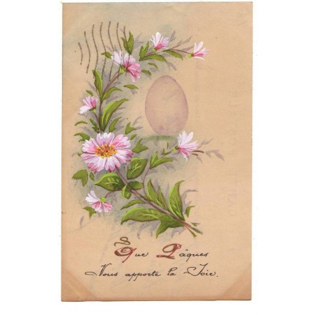 n°17408 - Carte Celluloid - Que Pâques vous apporte la Joie - Oeuf et fleurs