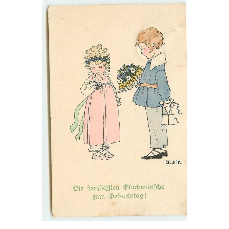 n°17411 - P. Ebner - MM Vienne n° 129 - Jeune garçon offrant des fleurs à une jeune fille