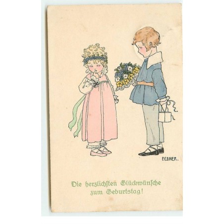 n°17411 - P. Ebner - MM Vienne n° 129 - Jeune garçon offrant des fleurs à une jeune fille