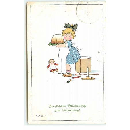 n°17412 - P. Ebner - MM Vienne n°1019 - Die herzlichften Glückwunsche zum Geburtstag - Fillette portant un gateau