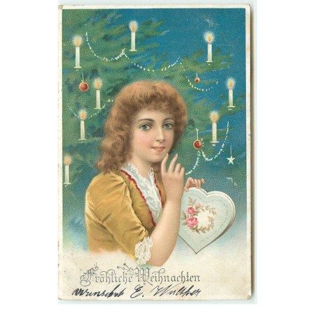 n°17430 - Fröhliche Weihnachten - Jeune femme devant un sapin décoré de bougie