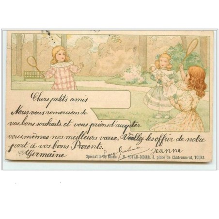 n°1744 - Fillettes jouant au badminton - Publicité H. Noyau-Didier à Tours