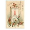 n°17444 - Carte Gaufrée - Garçons autour d'un éphéméride