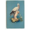 n°17450 - Bébé près d'une cigogne