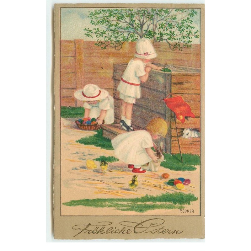 n°17460 - Pauli Ebner - Fröhliche Ostern - Fillettes cherchant des oeufs dans un jardin