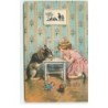 n°17468 - Fillette priant, avec un bouledogue français