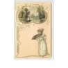 n°1747 - Carte Gaufrée avec décor art nouveau - Fillette avec un éventail et paysage