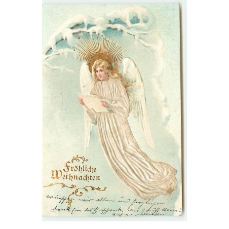 n°17471 - Carte Gaufrée - Fröhliche Weihnachten - Ange gardien lisant