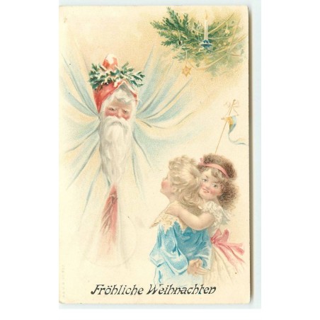 n°17472 - Fröhliche Weihnachten - Enfants regardant le Père Noël se cachant derrière des rideaux