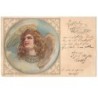 n°17473 - Fröhliche Weihnachten - Ange dans un médaillon - Carte à paillettes