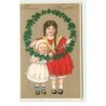 n°17480 - Carte Gaufrée - Flatscher - Prosit Neujahr - Fillettes portant une couronne de trèfles