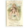 n°17483 - Carte Gaufrée - Ange sur les épaules d'une jeune femme, hirondelle