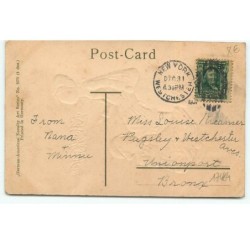 n°17484 - Carte Gaufrée - A Happy New Year - Fillettes, l'une avec des pièces d'or