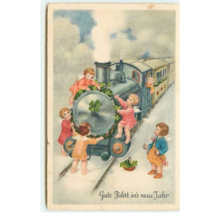 n°17486 - Gute Fahrt ins neue Jahr - Anges décorant un train