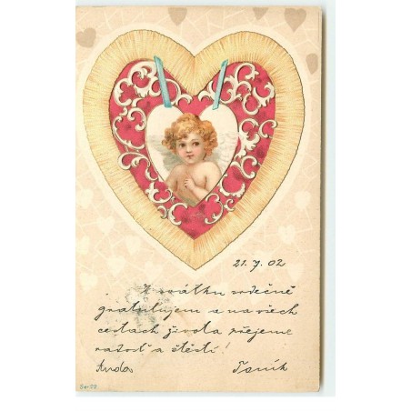 n°17489 - Carte Gaufrée - Clapsaddle - Ange dans un coeur